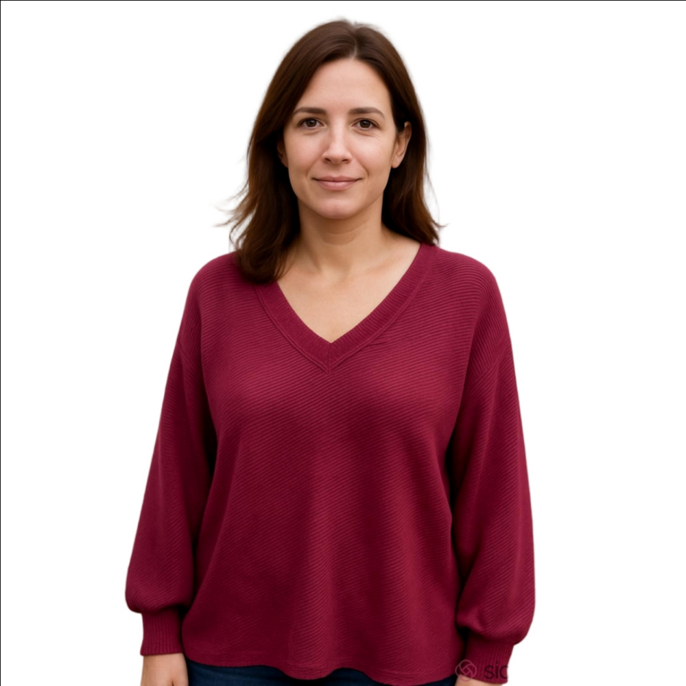 1.STATE Ribbed Knit Purple Puff Sleeve Sweater 1X